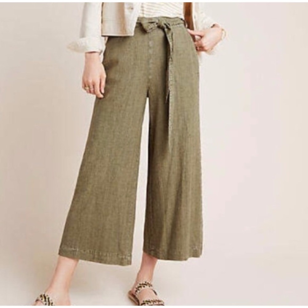Anthropologie Striped Wide Leg Crop Linen Pants S